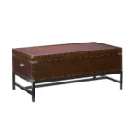 Goldoma 42-inch rectangular coffee table in brown manufactured wood and metal, modern living room centerpiece