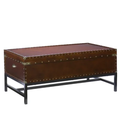 Goldoma 42-inch rectangular coffee table in brown manufactured wood and metal, modern living room centerpiece