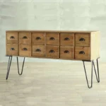 Goldoma midcentury modern solid wood storage cabinet with 5 drawers in a living room