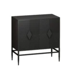 Goldoma modern storage cabinet with adjustable shelf – black 2-door MDF cabinet with fluted doors and metal legs for living room