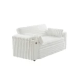 Goldoma white sleeper sofa with storage armrest and USB port in a modern living room
