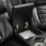 Goldoma wireless charging sofa set with LED lights and memory foam in black leather for modern living room