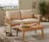 Goldoma 2-Piece Acacia Wood & Rope Patio Chat Set with Waterproof Fabric Loveseat and Coffee Table