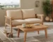 Goldoma 2-Piece Acacia Wood & Rope Patio Chat Set with Waterproof Fabric Loveseat and Coffee Table