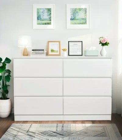 Goldoma 6-drawer dresser chest with pop-out drawers in modern wood finish, perfect for bedroom storage