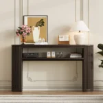 Goldoma Modern Fluted Console Table with open shelf in living room – eco-friendly solid wood and MDF fluted console table