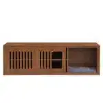 Goldoma Mid-Century Walnut TV Stand with Cat House and Extendable Table – side view