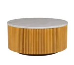 Goldoma white marble round coffee table with storage shelf in modern living room