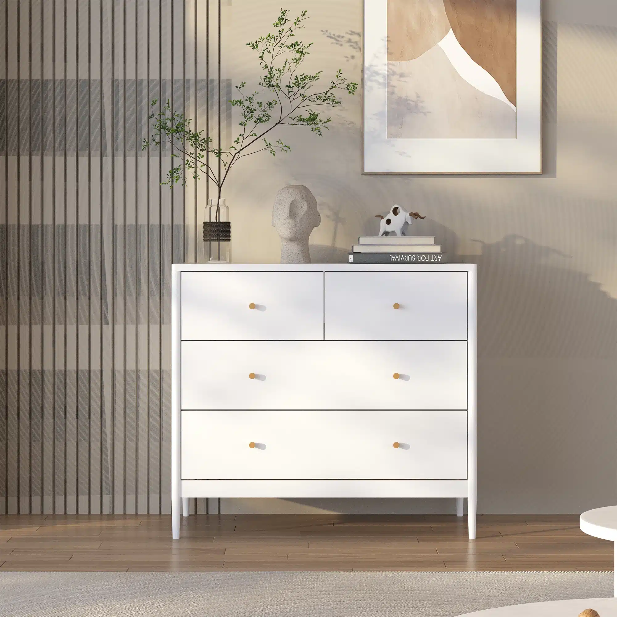 Goldoma White 4-Drawer Kids Dresser with Lighted Mirror - Solid Wood Storage for Nursery & Bedroom