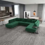 Goldoma U-shaped modular sofa set in green velvet with reclining seats in a modern living room