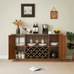 Goldoma Modern Wavy Curve Sideboard with wine rack and adjustable shelves in a dining room
