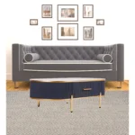 White and gold oval coffee table with drawer and stone top in modern living room