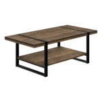 Goldoma farmhouse coffee table with storage in brown and black finish, spacious top and lower shelf