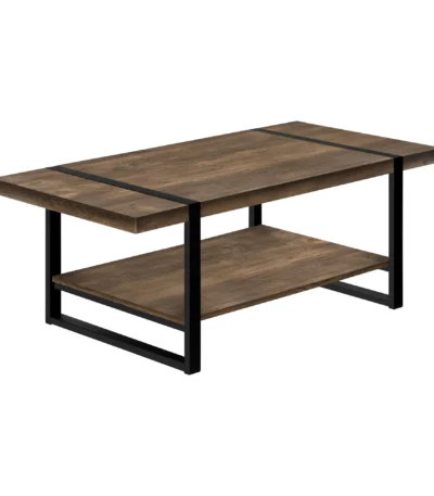 Goldoma farmhouse coffee table with storage in brown and black finish, spacious top and lower shelf