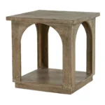 24" HMS Brown Distressed Solid Wood Square Floor Shelf End Table for Living Room Furniture - Image 3