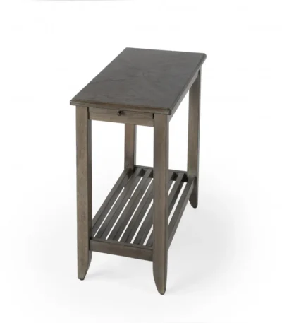 Goldoma 24-inch brown gray rectangular end table with shelf and pull-out tray in living room