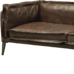 Goldoma 71-inch chocolate top grain leather loveseat with silver legs in living room