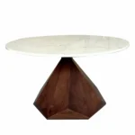 32-inch modern marble coffee table with solid wood geometric base - Goldoma