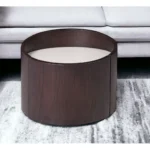 Solid wood end table in dark brown farmhouse style with metal accents