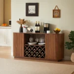Goldoma Modern Wavy Curve Sideboard with wine rack and adjustable shelves in a dining room