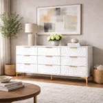 Goldoma 9-drawer oak dresser with TV stand – solid wood storage chest for bedroom and living room