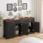Goldoma 63 inch fluted sideboard cabinet with gray and black finish in modern living room