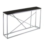 Goldoma 52-inch faux stone console table in black and silver placed in a modern entryway