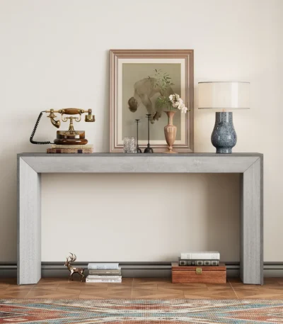 Goldoma 47-inch oak veneer console table with storage shelf in a modern entryway