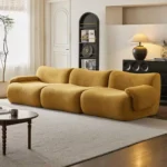 Goldoma modular cream Sherpa sofa vacuum-compressed sectional with high-elastic foam in mid-century style.