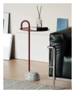 Round marble side table - mid century modern end table with natural marble top and black metal frame in living room