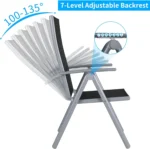 2PCS Foldable Lounge Chair Patio Folding Dining Chairs Aluminum Padded Adjustable High Back Lightweight Lawn Chair, Load 120kg - Image 16