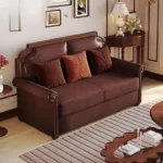 Goldoma foldable leather sofa bed in light luxury abstract pattern, converted to bed mode