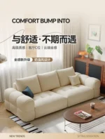 Goldoma modern L-shaped corner sofa with storage in cream chenille velvet, Scandinavian minimalist design for living room