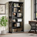 Goldoma 6-Tier Tall Bookshelf 75-Inch with Adjustable Shelves in Brown Finish