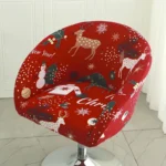 Goldoma semi-circular chair cover on a curved dining chair – stretch knit slipcover protects and decorates