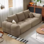 Goldoma modern L-shaped corner sofa with storage in cream chenille velvet, Scandinavian minimalist design for living room