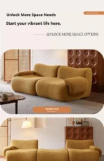 Goldoma modular cream Sherpa sofa vacuum-compressed sectional with high-elastic foam in mid-century style.