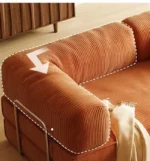Goldoma velvet sectional sofa in living room - modern L-shaped corduroy couch with soft velvet upholstery and high-resilience sponge filling