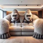 Goldoma creative animal sofa bed in modern living room, upholstered in soft fabric, converted to a bed