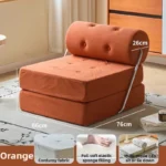 Goldoma Folding Lazy Sofa Chair in modern living room with corduroy or leather upholstery, small space