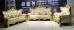 Goldoma genuine leather sofa set in yellow, European luxury living room furniture with modern design