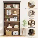 Goldoma 6-Tier Industrial Bookcase, 71 Inch Tall Bookshelf with X-Design, Floor Standing 5 Shelf Display Storage for Living
