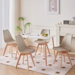 A Set of 6 Nordic Medieval Dining Chairs PU Padded Seat Beech Wood Legs Desk Chairs for Dining Room Bedroom Balcony Restaurant - Image 25