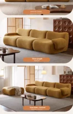 Goldoma modular cream Sherpa sofa vacuum-compressed sectional with high-elastic foam in mid-century style.