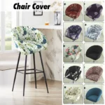 Goldoma semi-circular chair cover on a curved dining chair – stretch knit slipcover protects and decorates