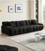 Goldoma Nordic corner sofa in black fabric - modern L-shaped couch for living room