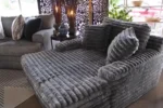 Goldoma white L-shaped velvet sofa in living room with wood frame and removable covers