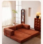 Goldoma velvet sectional sofa in living room - modern L-shaped corduroy couch with soft velvet upholstery and high-resilience sponge filling