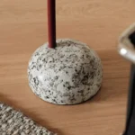 Round marble side table - mid century modern end table with natural marble top and black metal frame in living room