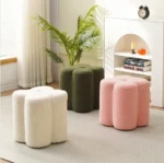 Goldoma wooden foot stool with cushion round petal design in living room